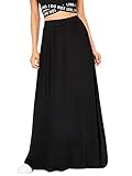 SheIn Damen Maxi Rock Freizeitrock Elastische Bund Breite Taille A Linie Röcke Vintage Maxirock Tanzrock Schwarz XL