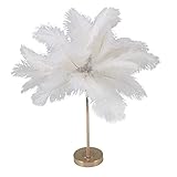 Fockety Weiße Feder-Tischlampe, Berührungsschalter, 3-farbiges Dimmen, Kabellos, USB-Aufladung, Straußenfederlampe, Nachttischlampe, Schreibtisch-Nachtlicht mit Goldenem Metallsockel