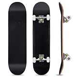 COSTWAY 80 x 20 cm Skateboard für Anfänger, Komplette Cruiser mit ABEC-7 Kugellager, 7-Lagiger Longboard Ahornholz (Schwarz)
