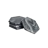 IHI est. 1986 Dekorative moderne sechseckige Getränkeuntersetzer, 10,7 cm, Marmorgrau, 4 Stück