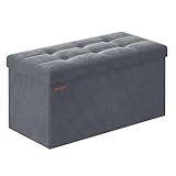 SONGMICS Sitzhocker mit Stauraum, klappbare Sitzbank, 38 x 76 x 38 cm Fußbank, Aufbewahrungsbox, bis 300 kg belastbar, für Wohnzimmer Schlafzimmer Flur, schiefergrau LSF247G01