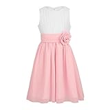 TiaoBug Festliches Mädchen Kleider für Hochzeit Sommer Brautjungfern Blumenmädchen Kinder Chiffon Kleid elegant zweifarbig Partykleid gr. 104-164 Weiß&Rosa 116