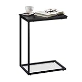 Relaxdays Beistelltisch schwarz, Metallgestell, robust, Melaminplatte, Dekotisch, u-förmiger Couchtisch 60cm hoch, Black
