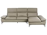 Beliani Retro Ecksofa mit Récamiere beige Taupe Echtleder linksseitig L-Förmig Farila