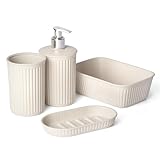 TATAY Badezimmer Zubehör Set 4-teilig (Zahnputzbecher + Seifenspender + Seifenschale + Organizer A6) Baobab ECOHOME, Polypropylen, BPA frei, 100% Recycelter Kunststoff, Beige