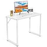 COSTWAY Schreibtisch, Kleiner Computertisch, 100 x 50 x 75 cm, Bürotisch PC-Tisch, Metallrahmen, für Homeoffice, Arbeitszimmer (Weiß)