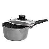 STONELINE® Stielkasserolle 18 cm, mit Glasdeckel, induktionsgeeignet, Aluguss, Antihaftbeschichtung mit echten Steinpartikeln, grau