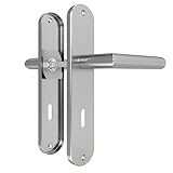 DIYGEEK Türklinke für Drückergarnitur Zimmertür, Türgriffe Innentüren Türbeschlag Langschild, Türgriff-Set Edelstahl 72MM-BB-Buntbart, L-Form, Silber Gebürstet