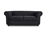 Sofa Chesterfield Asti 2-Sitzer, Couchgarnitur 2-er, Sofagarnitur, Couch mit Holzfüße, Polstersofa - Glamour Design (Schwarz (Capri 19))