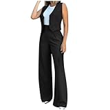 Flodxo Hosenanzüge für Damen, Weste und Hose, 2-teilig, V-Ausschnitt, ärmellos, Knopfweste, weites Bein, Hose, Blazer, Business-Anzug, elegant, Hochzeit, Büro, Arbeit, formelle Outfits, 1 Schwarz, M