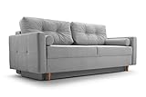 Schlafsofa Sofa Pastella Couch Ausklappbares Sofa Schlaffunktion Bettkasten - Kissen Bettzeugbehälter Hilfsautomat - Wohnzimmer, Gästezimmer Modern Design (Queens 21 Hellgrau)