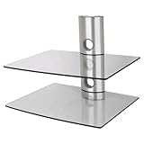 NEG HiFi-Regal Suspender 502S HiFi-Rack Konsolen-Rack Wandregal schwebend (Silber) mit 2 großen Glas-Ablagen (transparent) und Kabelmanagement-System