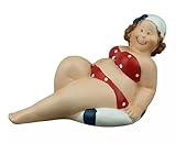 Generisch Deko Figur Mollige Badenixe Dicke Dame Frau im Badeanzug Urlauberin Badefrau Polyresin Schwimmring (3999ROT-C)