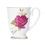FülleMore Kaffeebecher Premium Porzellan Kaffeetasse Blumenmuster 300ml Trinkbecher mit Henkel Geschenk Keramiktasse für Tee Kaffee Milch Kakao Cappuccino Latte (Rot-Rosen)