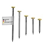 RIKAMA – 50 Bildernägel im Mix aus je 10 x 20mm, 25mm, 30mm, 40mm, 50mm – Stahlnägel mit 6 mm Messingkopf als Bilder Aufhängung für den Einsatz auf Beton, Ziegelstein, Putz & Holz – Made in Germany