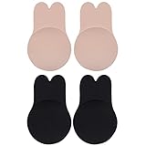 BDSMAGE Trägerloser Klebe BH Push up BH Rückenfrei Unsichtbar BH Selbstklebender Silikon Nipple Cover Damen für Rückenfreies Kleid Abendkleider, Beige+schwarz(a), 13cm For Cup D / E