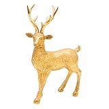 Dekohelden24 Keramik Dekofigur, Moderne Deko-Statue, Landhaus-Skulptur als Hirsch in Gold - Glitzer, stehend, L/B/H: 14 x 8 x 21cm