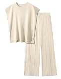 UMIPUBO Zweiteiler Damen 2 Piece Loungewear Set Freizeit Strickpullover Tops High Waist Elastische Taille Hosen Hausanzug Sets Elegant Sleepwear Outfit Elegant Freizeitanzug (Aprikose, M)