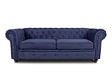 Sofa Chesterfield Asti 3-Sitzer, Couch 3-er, Glamour Design, Couchgarnitur, Sofagarnitur, Holzfüße, Polstersofa - Wohnzimmer (Blau (Capri 89))