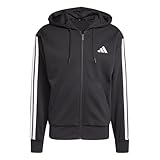 adidas Herren Essential Three Stripes Fleece Zipper Hoodie, Black/White, M