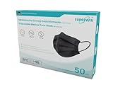 EUROPAPA® Schwarz Medizinisch Type IIR Norm EN14683 TÜV CE zertifizierte Mundschutzmasken OP Masken 3-lagig Mundschutz Gesichtsmaske Einwegmaske BFE ≥ 98%, 1 Box (50 Stück)