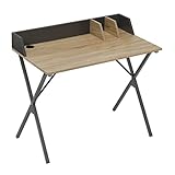 eSituro SCD0154 Schreibtisch Computertisch 90x50x73CM Bürotisch PC Tisch Arbeitstisch für Home, Büro, Metall + MDF, Hell Eiche + Dunkelgrau
