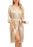Sopesil Damen Satin Bademantel Unisex Morgenmantel Seide Leicht Kimono Bride V-Ausschnitt Morgenmantel für Spa Haus und Hotel, Champagner, M