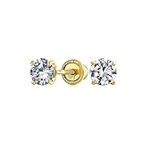 Traditionelle 0,25CT Massives 14K Gelbgold 3Mm Winzige Minimalistische Runde AAA Cubic Zirkonia Brillantschliff Solitaire CZ Ohrstecker Für Frauen