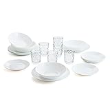 Arcopal Komplettes weißes Tafelservice für 6 Personen, 18-teiliges Set mit 6 Gläsern aus Glas, 26 cl, einzigartig, 19-teilig