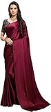 Dream Angel Fashion Damen-Kleid aus Satin, indischer Saree, mit ungenähter Bluse, kastanienbraun, One size