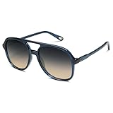 SOJOS Sonnenbrille Herren Damen Retro, Vintage Polarisiert Verspiegelt Groß Eckig 70er Jahre Rechteckig Unisex UV400 Schutz Brille SJ2174, Dunkelblau/Grau Farbverlauf Braun