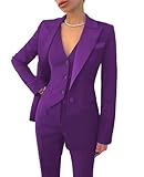 Leader of the Beauty Damen Peak Lapel 3 PC Büro Dame Outfit Business Anzug Hosen Anzug Abschlussball Party Anzug, violett, Small