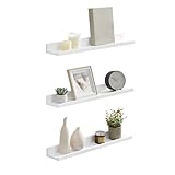 SONGMICS Wandregal, Schweberegal, 3er Set, 10 x 60 cm, Wandboard für Bilderrahmen und Bücher, Bilderregal für Wohnzimmer, Schlafzimmer, Bad, Küche, weiß LWS061W01