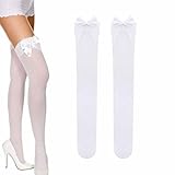 1 Paar Overknee Strümpfe Damen Schleife,Sexy Overknee-Socken,Knieschenkelgurt,Kniestrümpfe,Atmungsaktive Bequeme Strümpfe für Weihnachten Halloween Hochzeiten Partys und Zusammenkünfte (Weiß Schleife)