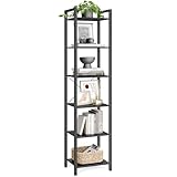 VASAGLE Regal, Bücherregal, Standregal, DVD-Regal, mit 6 Ebenen, Büroregal, offene Ablagen, für Büro, Wohnzimmer, Schlafzimmer, Küche, 30 x 40 x 186 cm, ebenholzschwarz-tintenschwarz LLS101B56