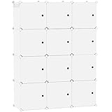 C&AHOME Würfelförmiger Aufbewahrungs-Organizer mit Türen, 12-Würfel-Regalbretter, Schrankschrank, DIY-Modul-Bücherregal aus Kunststoff, 36,6" L x 12,4" B x 48,4" H, milchig, USHS3012M-DOOR