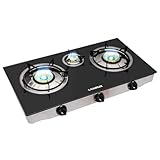 CAMPLUX Explorer Glas Gaskochfeld 3 Flammig, 6,25 kW LPG Gaskocher, Tragbar Campingkocher für Camping, TC03GBEU