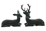 FRANK FLECHTWAREN Hirschpaar Black, Polyresin dle Dekofigur aus Polyresin, 13 x 10 cm und 14 x 14 cm