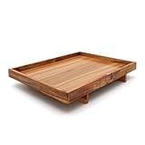 Bredemeijer großes braunes Holz-Tablett 40 x 30 cm mit Standfüßen - Serviertablett aus edlem Akazien-Holz - für Snacks oder Getränke