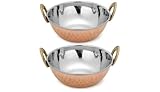 Zap Impex Karahi Servierschalen – 2-teilig – Kupfer gehämmert & Edelstahl innen – 17 cm (550 ml) – Indisches Serviergeschirr für Curry, Biryani & Beilagen
