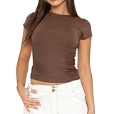 flintronic Damen Basic Kurzarm, Einfarbig Oberteile, Crop Top Casual, Y2K Rundhalsausschnitt Tops, Stretch Oberteile, Slim Fit Tshirts