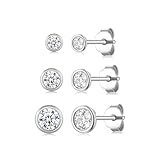 Ecripe 3 Paar 925 Sterling Silber Ohrstecker, Hypoallergene Cubic Zirkonia Ohrstecker Silber für Frauen, Funkelnde Ohrläppchen Knorpel Ohrringe (3/4/5 mm)