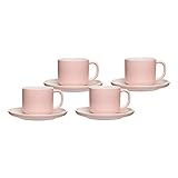 Ritzenhoff & Breker Jasper Kaffeetassen mit Untertassen, 4er Set, Rosé, 240 ml, Kaffeegeschirr mit Soft-Touch-Haptik & Mattglasur, Spülmaschinengeeignet