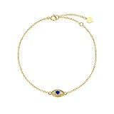 SISGEM Evil Eye Armband, 9 Karat Solid Gold Charm Link Armband mit Zirkonia, 6,5 "+1" +1 ", für Mum Sister Friend Women Her Her