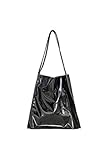 Ulisty Damen Lackleder Tasche Weich Tragetasche Lässig Schultertasche Mode Handtasche Tägliche Tasche Schwarz