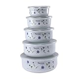 Harilla 5X Emaille-Schüsseln, ineinander stapelbare Aufbewahrungsschüssel, Kochbehälter, Geschirr mit Deckel, Vorbereitungsschüssel für Suppenküche, Kleines Gras