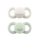 Dentistar® Day & Night Schnuller 2er-Set – Größe 1 für 0-6 Monate – Zahn- & kieferfreundlicher Silikon Schnuller – Mit Leuchtschnuller für die Nacht – Grau & Grün mit Kreis Motiv – Made in Germany