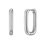 Brandlinger ® eckige Statement Ohrringe Silber 925. Creolen rechteckig. Schmuck Damen vergoldet mit 18 Karat (Silber und Gold) für Frauen und Mädchen. Größe der Hoops 20,3mm. (Silber)