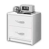 Stella Trading PEPE Nachttisch Weiß - Schlichter Nachtschrank mit zwei Schubladen passend zu jedem Bett & Schlafzimmer - 39 x 39 x 28 cm (B/H/T)