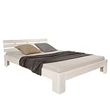 Homestyle4u Bett 140x200 mit Lattenrost Weiß Holz Holzbett Doppelbett Kiefer Massivholz Bettgestell Schlafzimmer | Artikel 1821
